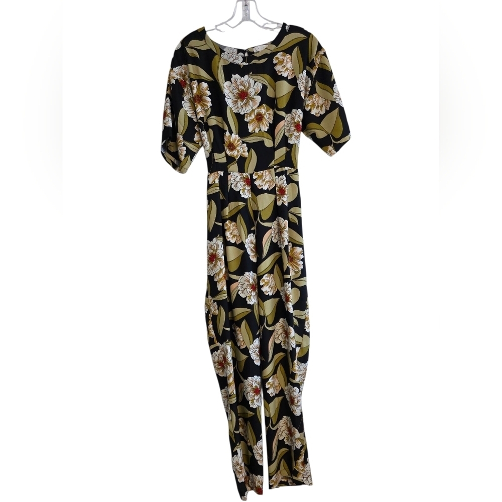 Leith Black Floral Jumpsuit Size Medium